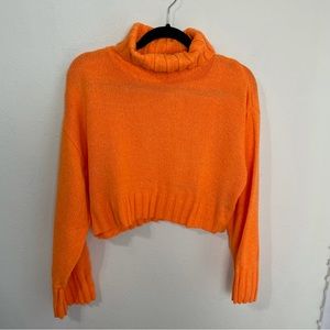 H&M Bright Orange Cropped Bell Sleeve Turtleneck Sweater